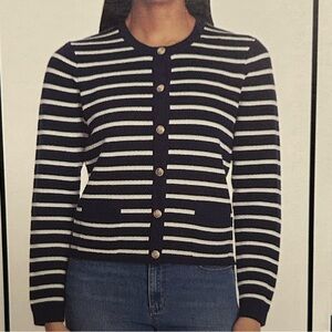 NWT Nine West Women's Navy and White Striped Cardigan - Size X-Small